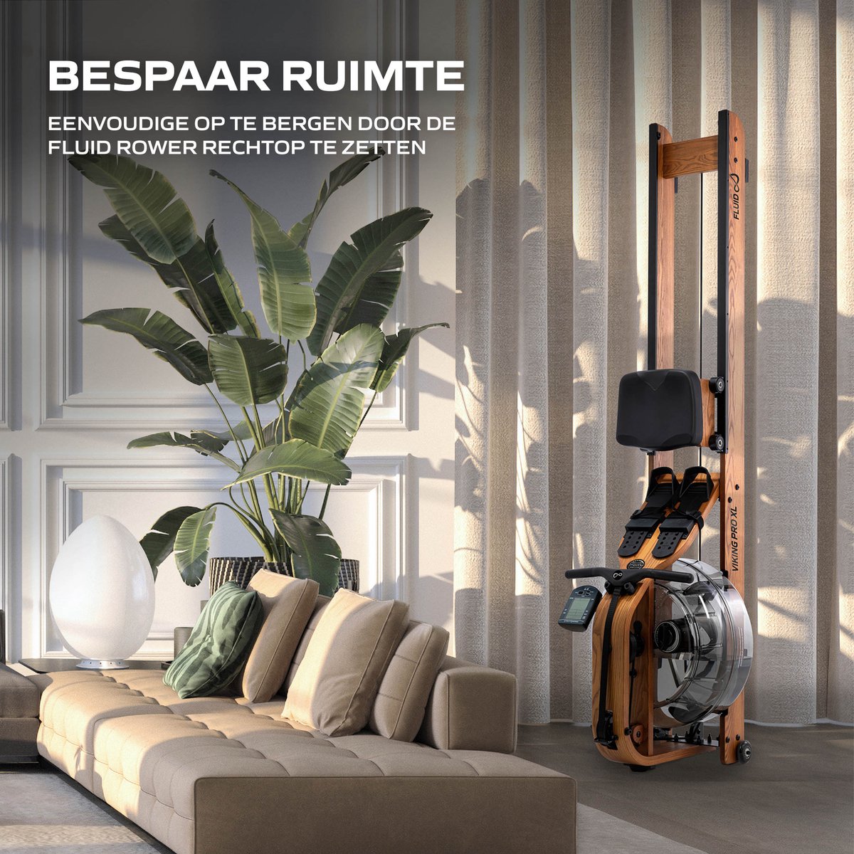 Afbeelding 2 van Fluid Rower Viking Pro XL Roeitrainer - Opklapbaar - Roeimachine met 10 weerstanden - Roeiapparaat voor thuis - Bluetooth - Verstelbaar - Water weerstand - Inclusief hartslagfunctie