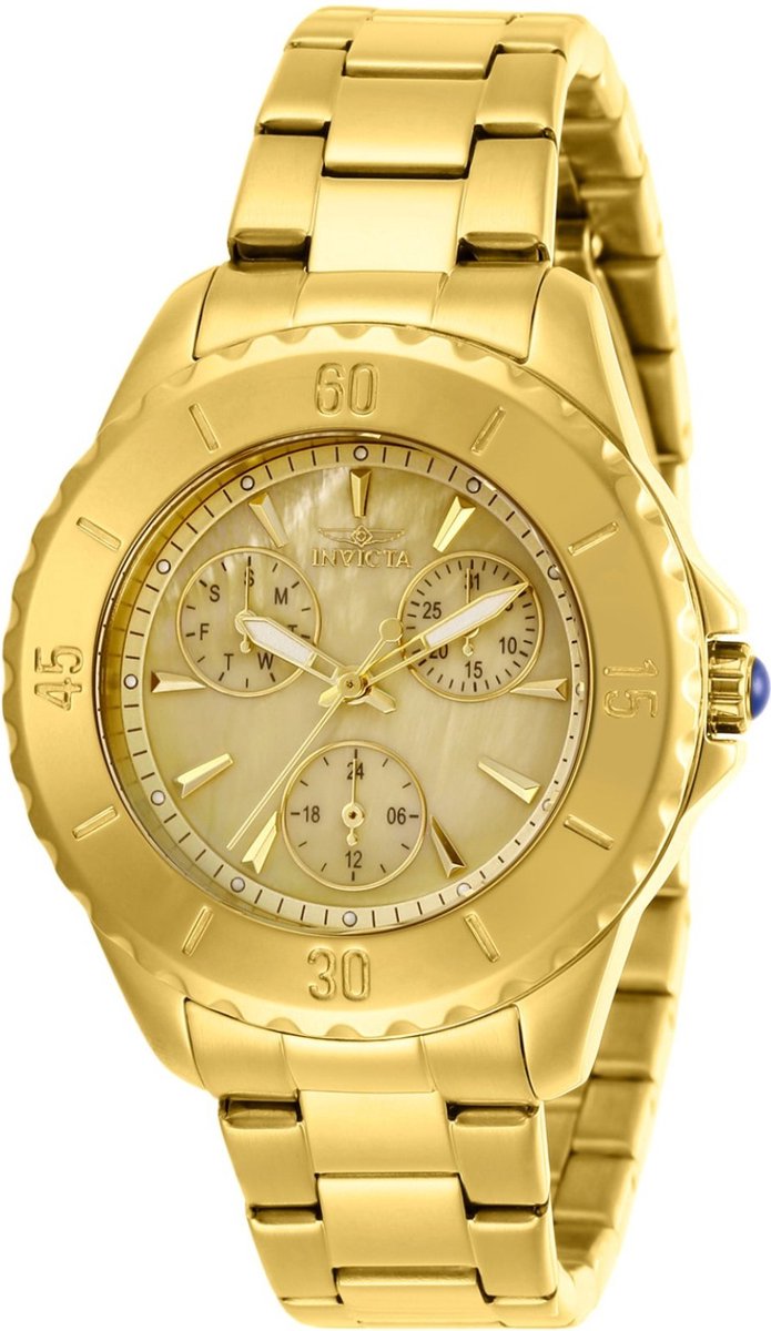 Invicta Angel 29107 Dames Horloge - Waterdicht - Analoog - Quartz Uurwerk - Roestvrij Staal met gouden Wijzerplaat - 38mm
