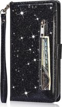 Étui Bookcase à Glitter Convient pour : Samsung Galaxy A35 avec fermeture éclair - étui - étui portefeuille - Zwart - ZT Accessoires