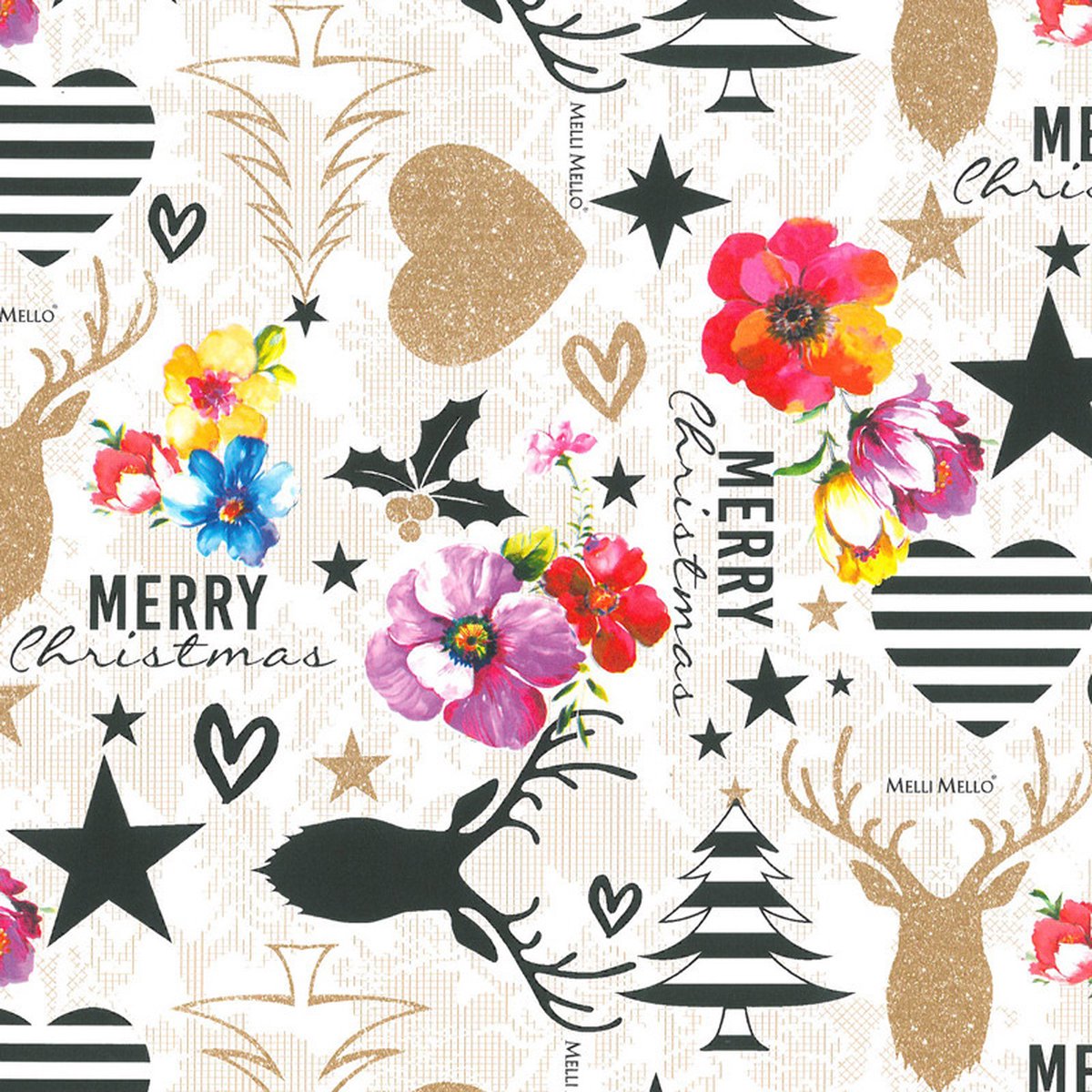 Bellatio Decorations Luxe Kerst inpakpapier - cadeaupapier - 2x rollen - wit met kleurenmix - Kitch Kerst elementen - 250 x 70 cm