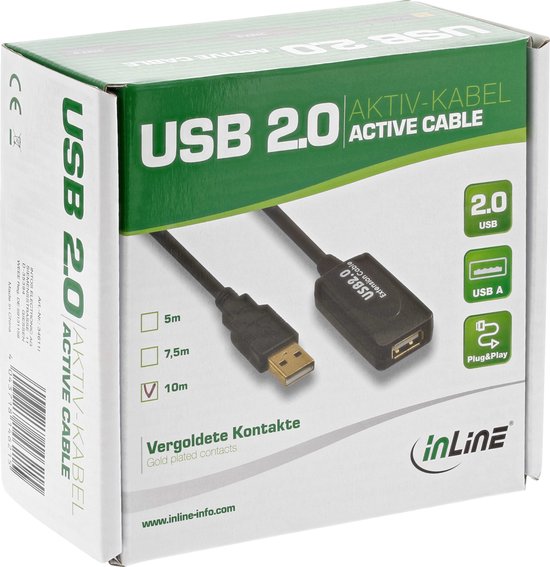 InLine actieve USB naar USB verlengkabel - USB2.0 - tot 0,5A - 7,5 ...