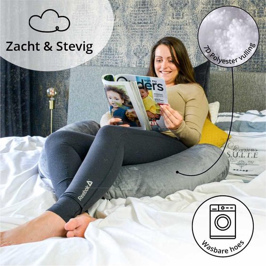 Zwangerschapskussen XXL J-vorm - Voedingskussen - Zijslaapkussen - Lichaamskussen - Grijs - 155x80cm Pregnancy pillow van Niimo — afbeelding 5