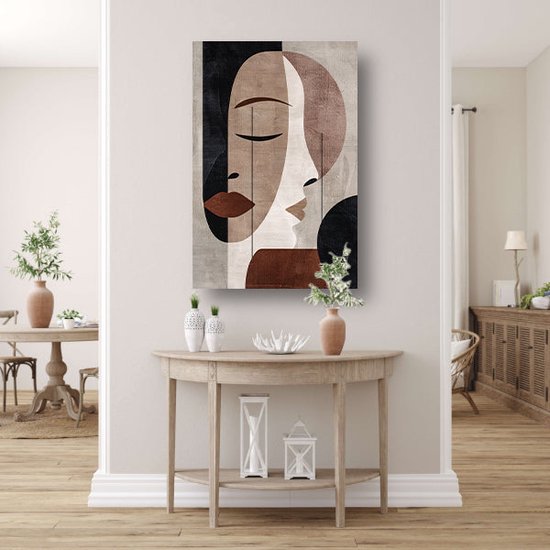 Gezicht schilderijen - Mens portret - Schilderij op canvas Abstractie - Wanddecoratie landelijk - Schilderijen canvas met baklijst - Muurkunst canvas met baklijst 100x150 cm