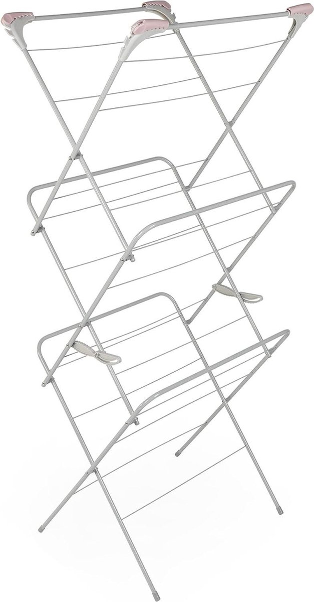 Goedkoopste Three-Tier Clothes Airer Drying Rack - 15 Metre Drying Space - Pink/Grey - Indoor & Outdoor Drying
