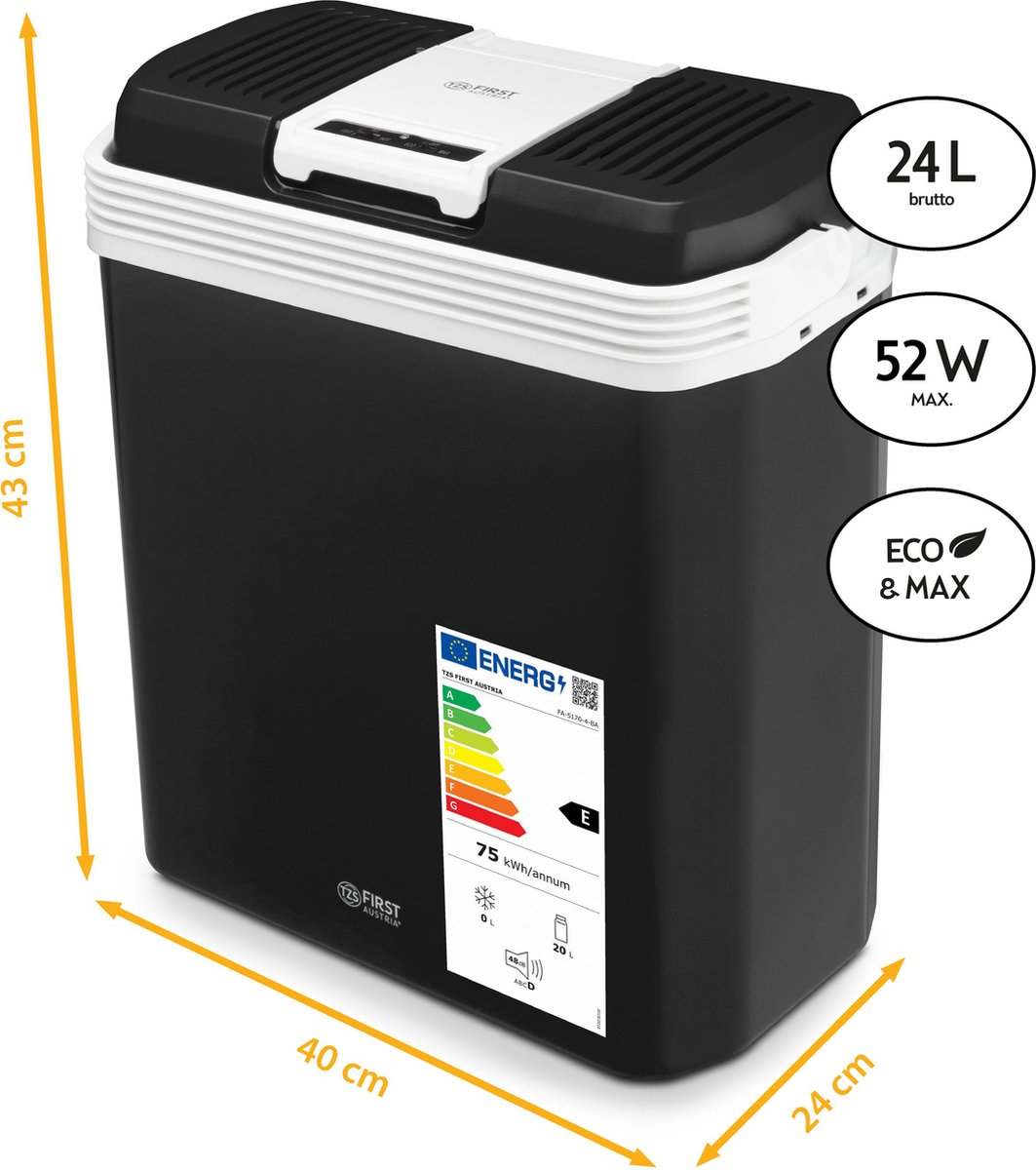 TZS First Austria Elektrische Koelbox - 24L - 12V en 230 volt - Frigobox -Koelen en Verwarmen - Zwart – foto 8