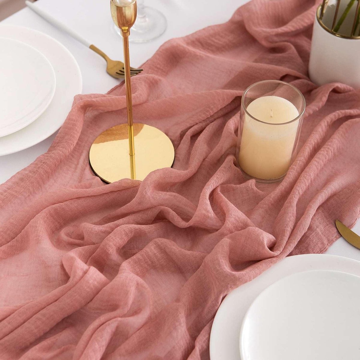 Tafelloper Kaasdoek Roze 3m | Zachte & Tijdloze Tafeldecoratie