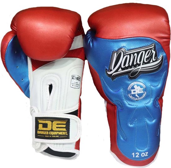 Foto: Danger ultimate fighter american hero bokshandschoenen semi leer rood wit blauw maat 16 oz