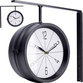 Wandklok Metaal Zwart Dubbelzijdige 30,5x9,5x28 cm - Uurwerk - Keukenklok - Wand - Muur - Klok