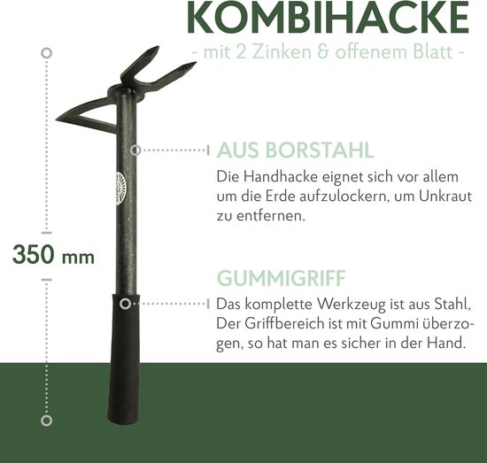 Professionele Combi-hak met 2 Tanden en Open Blad 35 cm - Tuingereedschap voor Tuin en Verhoogd Bloembed — afbeelding 5