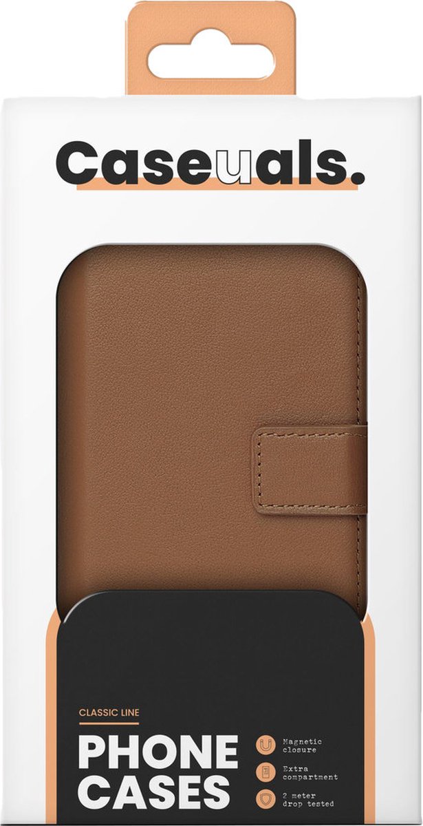Caseuals Echt Lederen Portemonnee/Boekhoesje - Krachtige magneetsluiting - geschikt voor Apple iPhone 14 - Bruin