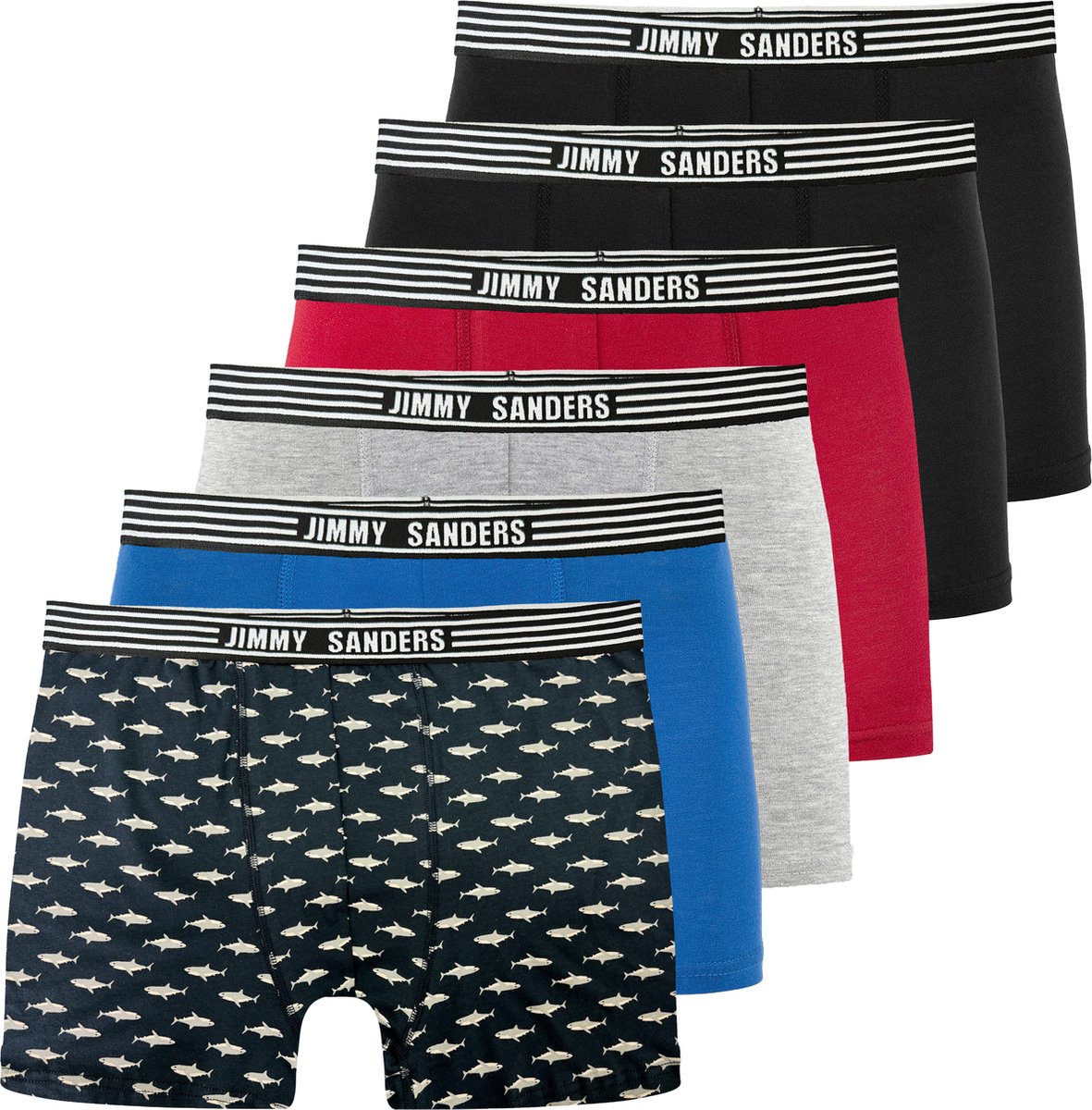 Jimmy Sanders Boxer - Boxershort Multipack 6 Pack - Onderbroek Mannen - Ondergoed - 95% Katoen Heren Zwart-Bordeaux-Grijs - S