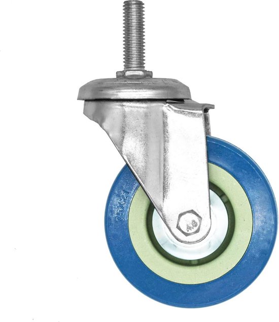 Nylon zwaarlast zwenkwiel geremd met schroefdraad - 75mm - 600kg - UIT
