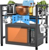 devesanter Magnetronrek, 3-traps keukenrek, magnetronrek, keukenorganizer, rek, magnetronkast voor keuken, printerstandaard van hout met metalen frame, geschikt voor werkbladen (zwart