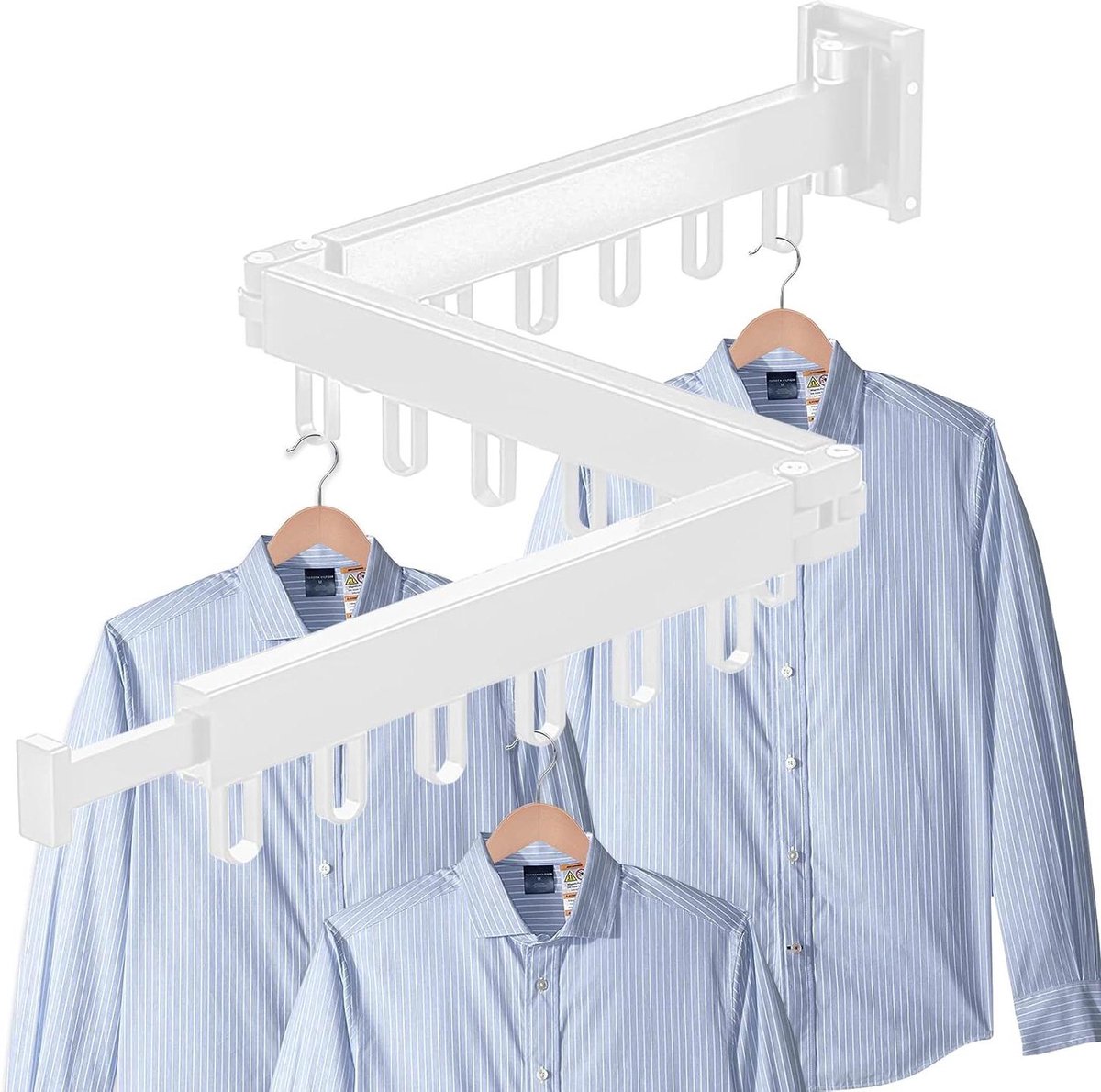 Goedkoopste Intrekbaar kledingrek - 18 haken - wandmontage - opvouwbaar - kleerhanger - balkon - wasruimte - kledingkast - keuken - badkamer - slaapkamer - wit.