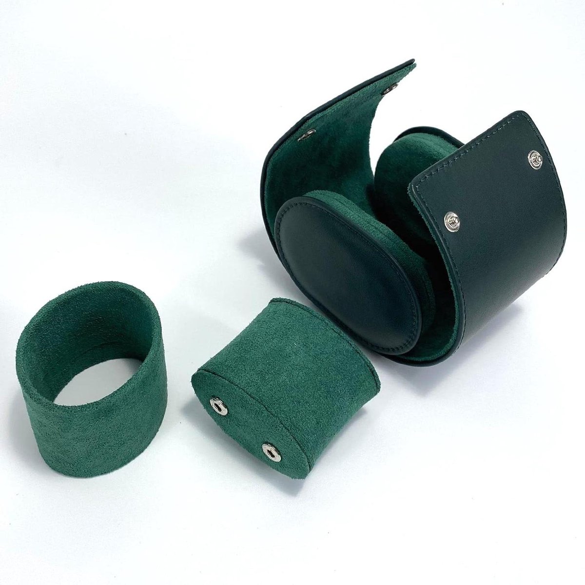 Horloge Roll Travel Case Echt Lederen Enkele Horloge Box - Mannen Vrouwen - Suede Bescherming - Thuis Veilige Opslag - Groen