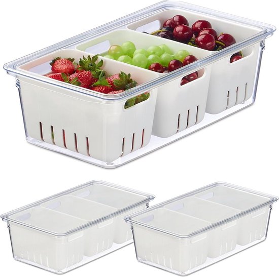 Organisateur de koelkast Relaxdays - lot de 3 - conteneurs de koelkast - empilables - conteneurs de stockage