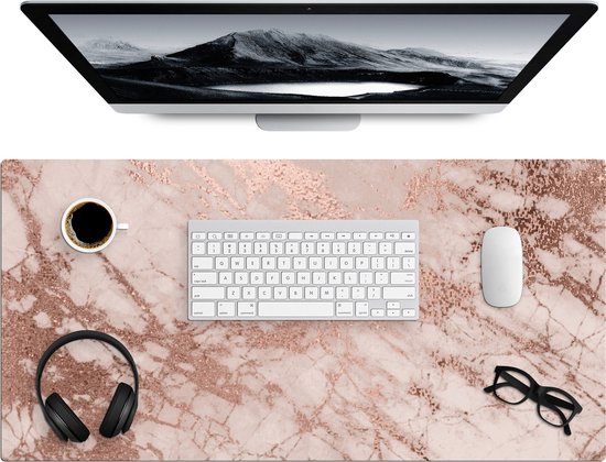 Bureau onderlegger 80x40 cm - Marmer print - Roze - Luxe - Marmer printlook - Glitter - Design - Muismat XXL - Bureau mat - Muismatten groot