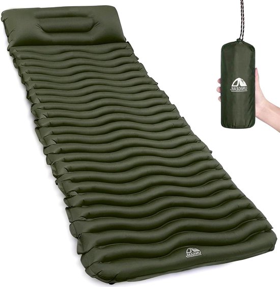 QPAU Campingmat, zelfopblazend, met voetpomp, 12 cm, ultra dik, verbeterde ondersteuning, 2 personen, opblaasbaar, ultralicht, outdoor luchtmatras voor wandelen, rugzak