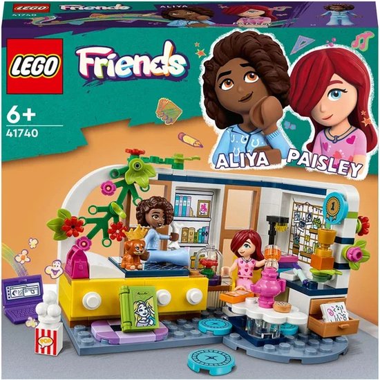 Lego Friends verpakking met Aliya en Paisley, en de speelset van Aliya's kamer.