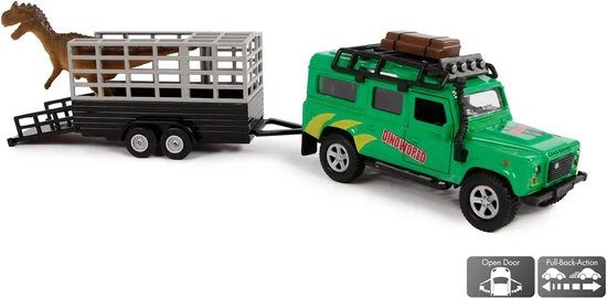 Kids Globe Die-cast Land Rover met Dino-trailer, 29cm