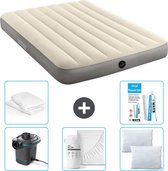 Bol.com Intex Luchtbed - Twijfelaar - 137 x 191 x 25 cm - Beige - Inclusief Pomp - Hoeslaken - Kussen - Kussenbeschermer en Repa... aanbieding