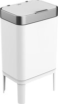 Loftey Poubelle 60 Litres - Poubelle Push/Touch - Duo avec Bac Intérieur - Poubelle à 2 Compartiments - Séparation des Déchets 2x30L - Cuisine - Blanc/Acier Inoxydable