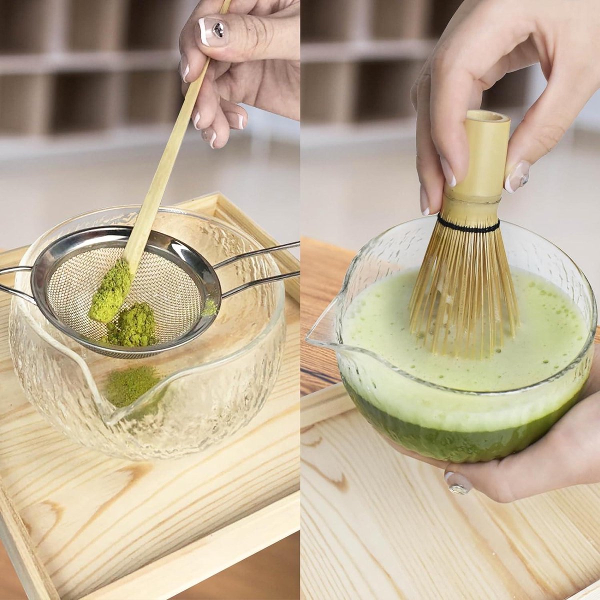 BAIFULAI Matcha Theeset, 5-delige matcha-set, Japanse theeset, matcha garde set van keramiek, matcha-schaal, gardehouder, zeef, Japanse accessoires voor matcha-ceremonie (roze