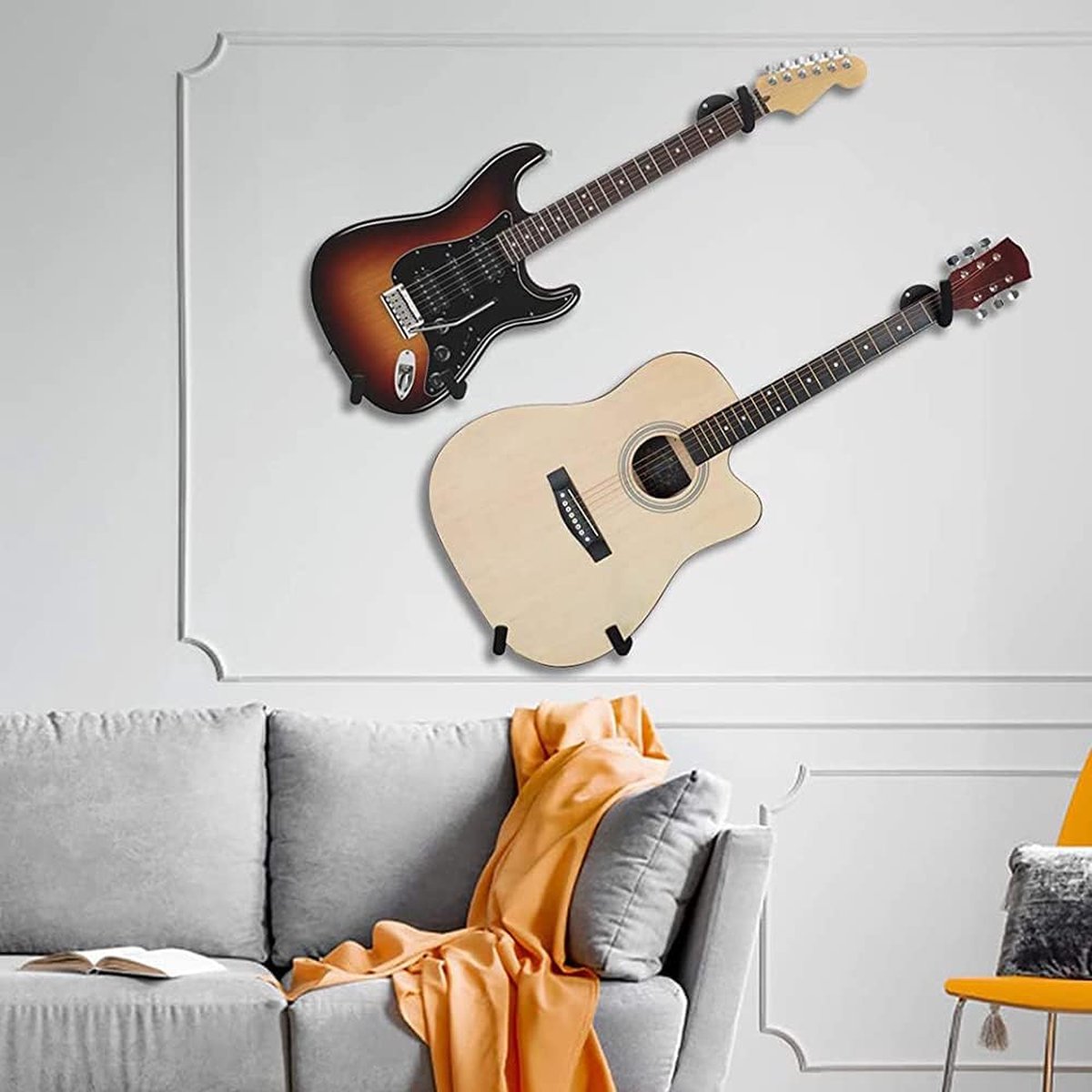 Support Mural Pour Guitare (acoustique, Classique, électrique, Basse) - 2 Crochets Réglables Avec Vis Et Chevilles Incluses - Gain De Place Et Protection - 11