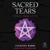 Boekomslag: Sacret Tears met een paarse dahlia, wit pentagram, zwarte achtergrond en tekst door Courtney Weber.
