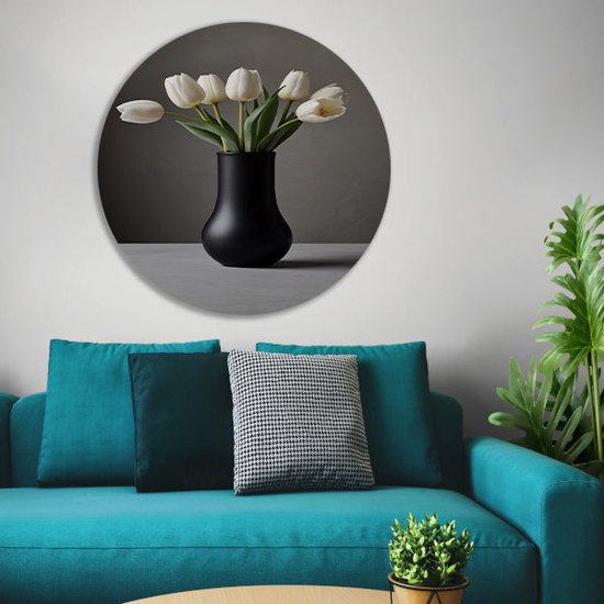 Panneau mural tulipe - Tableau Fleurs - Echelle murale Vase - Tableau moderne - Tableau forex - Décoration murale cercle mural forex 50x50 cm
