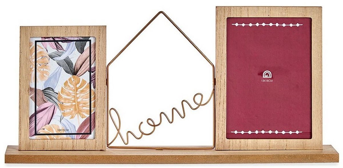 Fotolijsten Home Bruin 2 fotos Metaal Hout (6 x 21,5 x 46 cm)