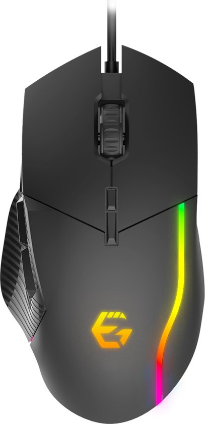 EgoGear - SM10 bedrade Gaming Muis, RGB-verlichting, 12.000 DPI, 6 Knoppen, 1,8 m Gevlochten Kabel, Robuust en Ergonomisch, UV-Gecoat met Matte Afwerking