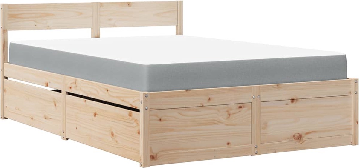 vidaXL Bed - met - lades - en - matras - massief - grenenhout - 120x190 - cm wit en lichtgrijs