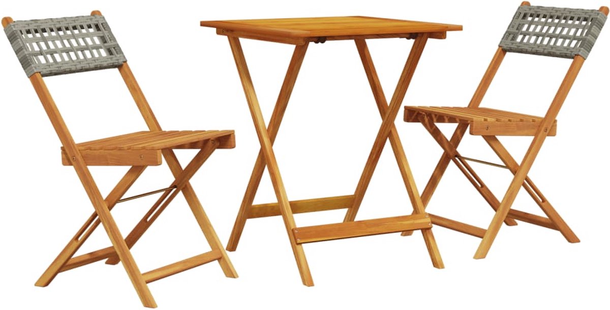 VidaXL 3-delige Bistroset poly rattan en massief hout grijs