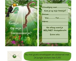 Uitnodiging kinderfeestje - Kinderfeest - Uitnodigingen - Verjaardag - Inclusief enveloppen - Eigen design en print - Wenskaart - Jungle - 16 stuks - A6