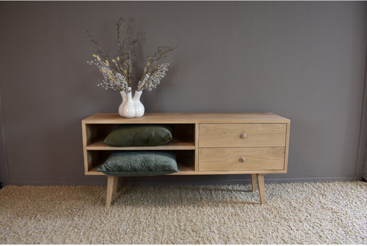 BY-OLAF Tv-meubel Mila massief eiken 130 cm - Naturel | BY-OLAF