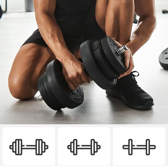 SONGMICS Halterset,verstelbare kunststof dumbbell set, met aansluitende stalen buis, halters, dumbbell set, 20 kg, workout fitness training, 1 paar SYL20HBK SONGMICS Halterset,verstelbare kunststof dumbbell set, met aansluitende stalen buis, halters, dumbbell set, 20 kg, workout fitness training, 1 paar SYL20HBK