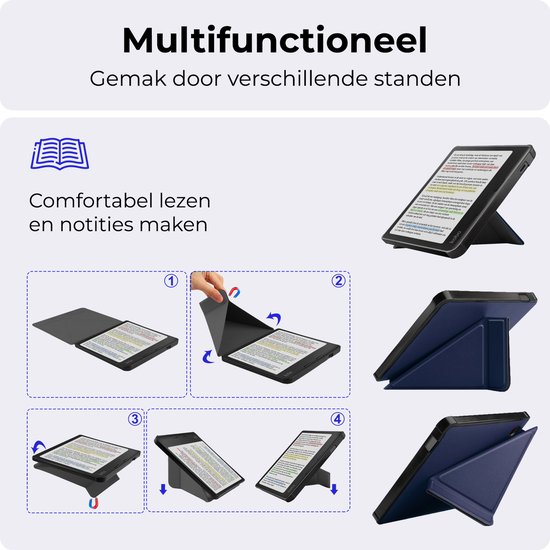 Hoesje Geschikt voor Kobo Libra Colour Hoesje Luxe Bescherm Case Trifold Met Screenprotector - Hoes Geschikt voor Kobo Libra Colour Hoes Book Cover - Donkerblauw van Hoesje  — afbeelding 5