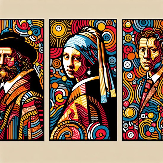 Pop art rembrandt schilderij | Rembrandt's classic portraits in a modern Pop art twist collection | Kunst - 30x30 centimeter op Canvas | Foto op Canvas