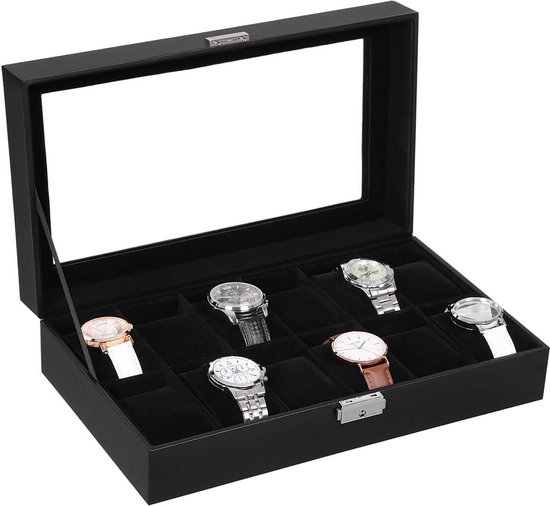 Rootz Watch Box - Watch Organizer - Jewelry Storage - Lockable - Velvet Lining - MDF Construction - 30cm x 21cm x 8.5cm