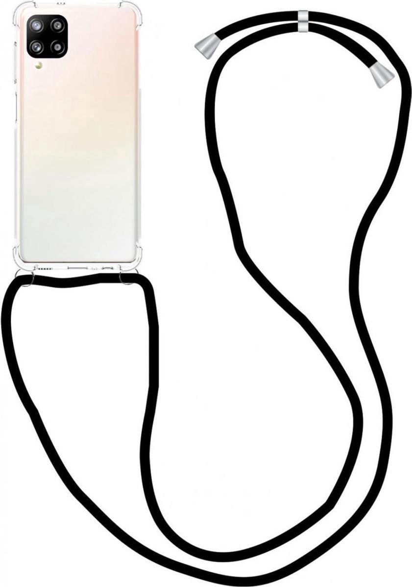 Jumada's - geschikt voor Samsung A12 - Hoesje Transparant met Koord Zwart Shock Proof Siliconen Hoes