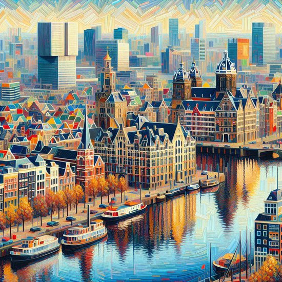 Acryl rotterdam schilderij | Rotterdam's skyline in vibrant acrylic colors, a true masterpiece | Kunst - 60x60 centimeter op Canvas | Foto op Canvas