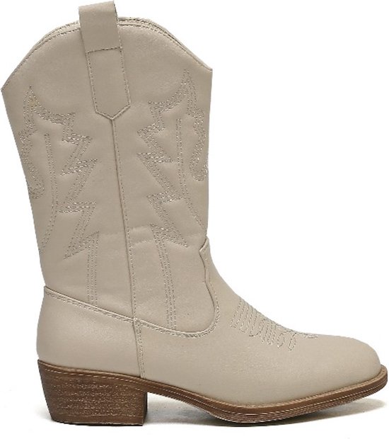 SmileFavorites® Meisjes Cowboylaarzen met Hak - Beige - Imitatieleer - Maat 30