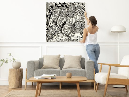 Line art relief schilderij | Ritmische golven van licht en schaduw in sculpturaal meesterwerk | Kunst - 40x40 centimeter op Canvas | Foto op Canvas