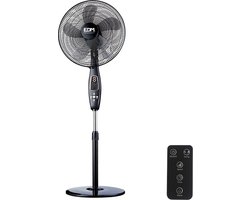 EDM Luxe Statiefventilator - Ø40 cm - 60W - Verstelbare hoogte 110-130 cm - 5 doorzichtige bladen + afstandsbediening - Zwart