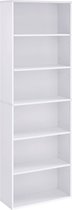 Rootz Chipboard Stand Shelf - Bookcase - Storage Rack - White - 24cm x 60cm x 178.5cm - Heavy Duty - Easy Assembly - Stylish Design