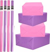 8x Rollen kraft inpakpapier pakket roze/paars voor meisjes/dames 200 x 70 cm/cadeaupapier/verzendpapier