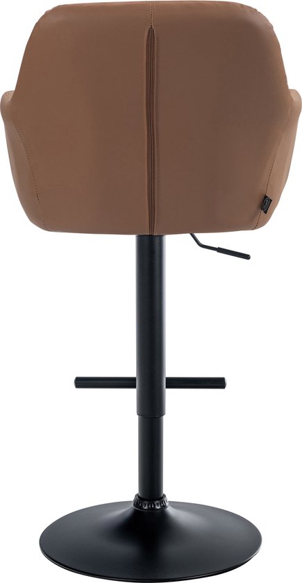 Tabouret de bar CLP Natoma - Avec dossier - Ajustable - Avec repose-pieds - Simili cuir - Métal noir mat marron clair