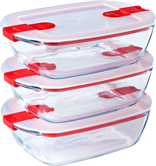 Pyrex - Cook & Heat Voedelcontainer Rechthoek met Deksel 2-Delig - Transparant - Borosilicaatglas