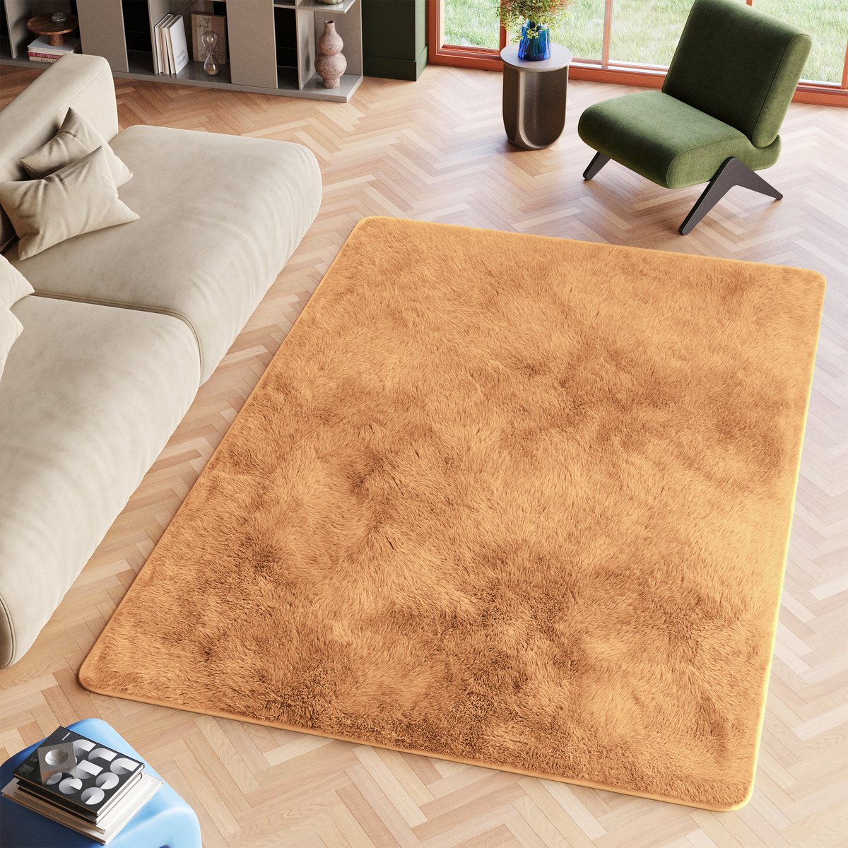 Tapiso Silk Vloerkleed Creme Beige Hoogpolig Woonkamer Tapijt Maat- 140x200